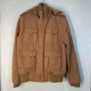 Vintage Levi’s Brown Kaki Tan Utility Jacket coat Men Size XL Pockets all over